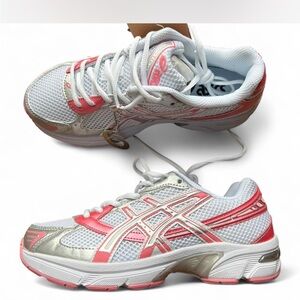 Asics White and Pink Athletic Shoes with Mesh Upper